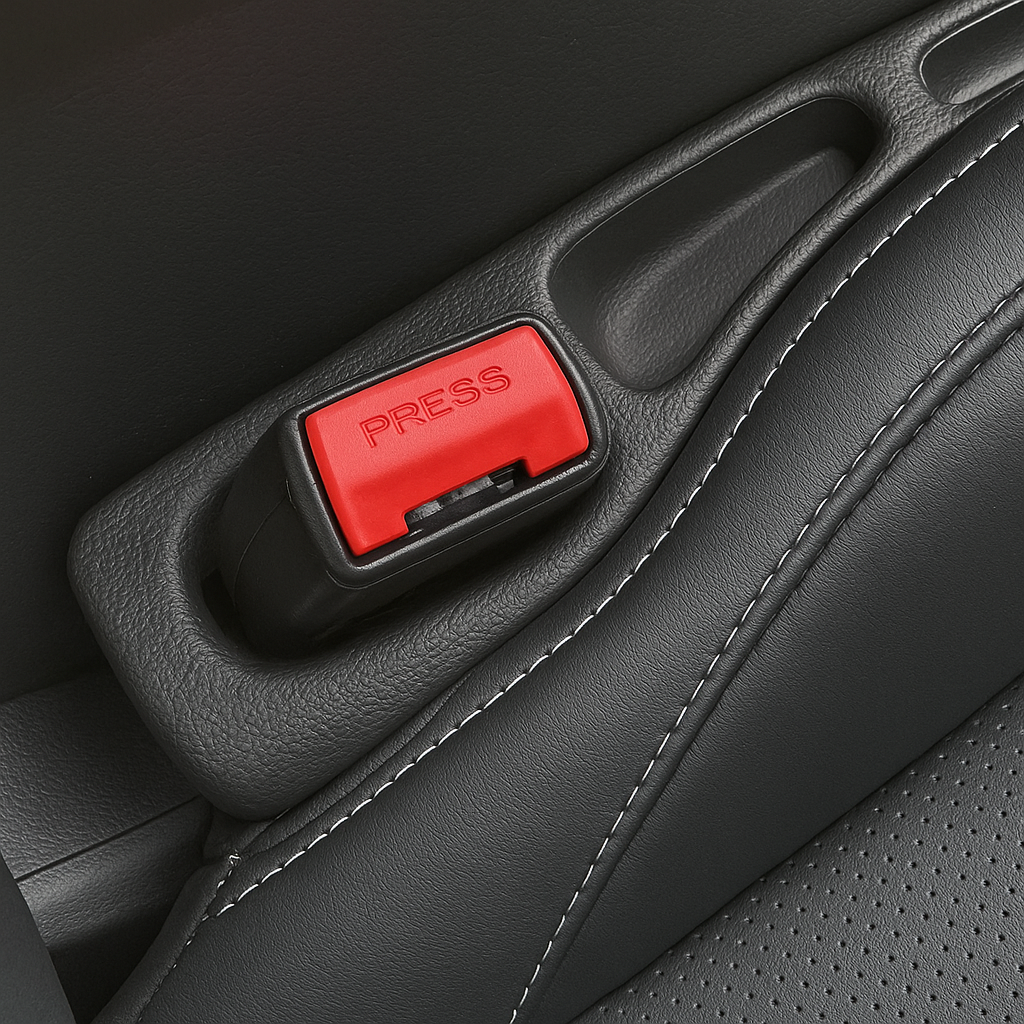 Enchedor de espaço para banco de carro, evita queda de objetos entre o banco e o console. Kit com 2 peças, fácil de instalar e lavável.