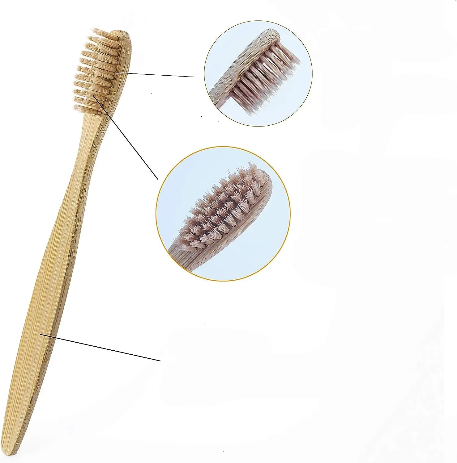 Kit com 50 escovas de dente biodegradáveis em bambu, com cerdas macias e embaladas individualmente. Ideal para uso familiar, social ou revenda.