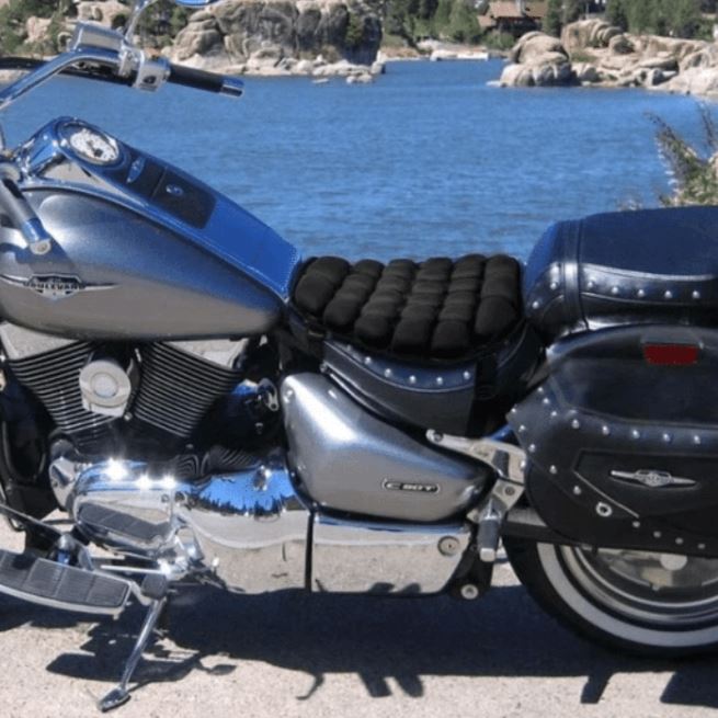 Almofada inflável para banco de moto com design ergonômico, ventilação e conforto em viagens longas