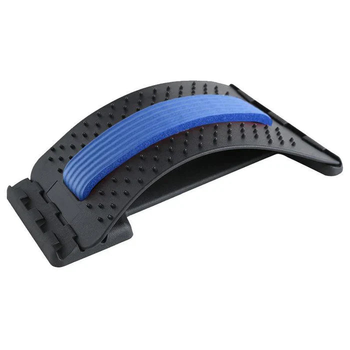 Aparelho ergonômico para alongamento lombar com níveis ajustáveis e pontos de acupressão para aliviar dores e melhorar a postura