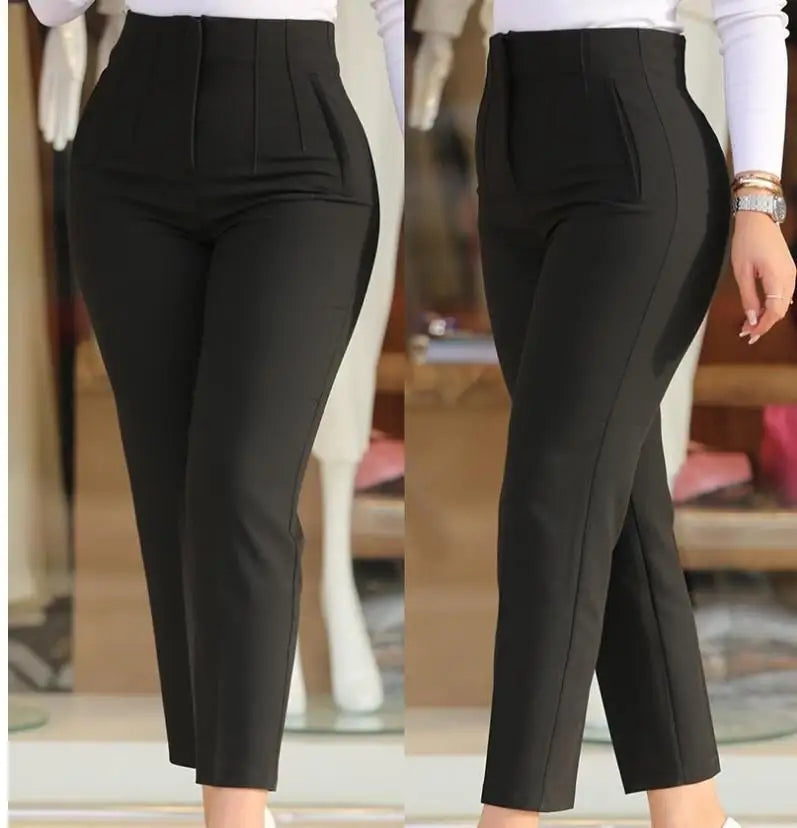 Calça alfaiataria feminina cintura alta, modelagem slim ou reta, tecido sofisticado com elastano. Perfeita para trabalho e ocasiões elegantes.