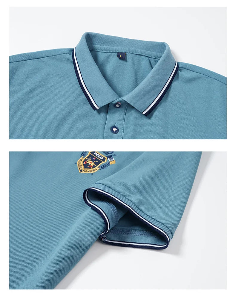 Camisa polo masculina com lapela elegante, bordado frontal premium e gola com botões. Confortável, estilosa e disponível do PP ao XGG.