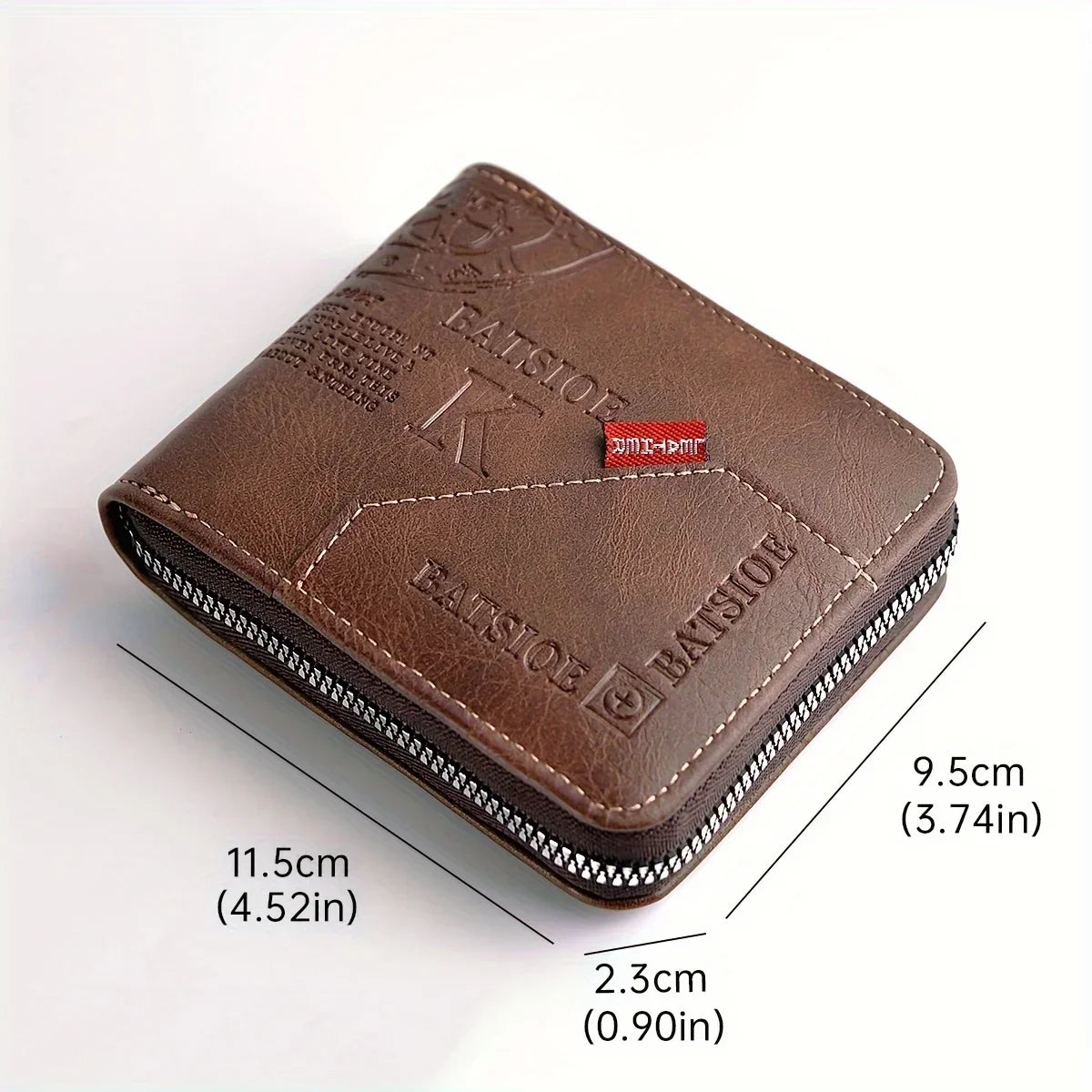 Carteira masculina de couro sintético com porta-moedas e divisórias.