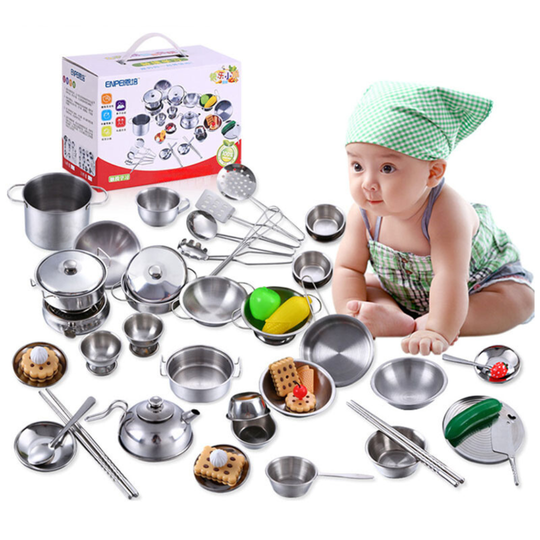 Cozinha infantil com kit de utensílios divertido e educativo.