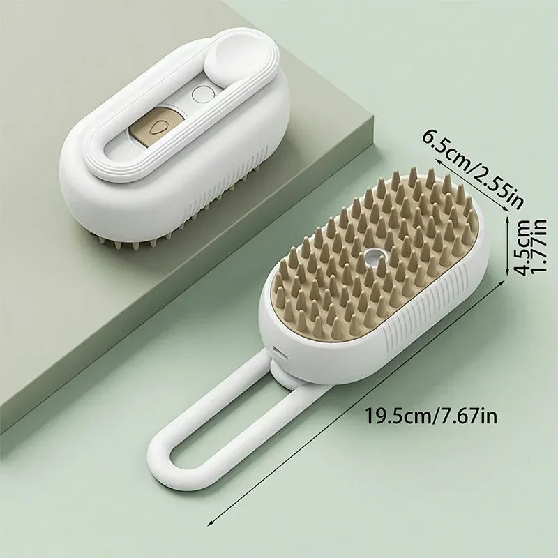 Escova elétrica para pets que remove pelos soltos e massageia. Recarregável por USB, ergonômica e segura para cães e gatos.
