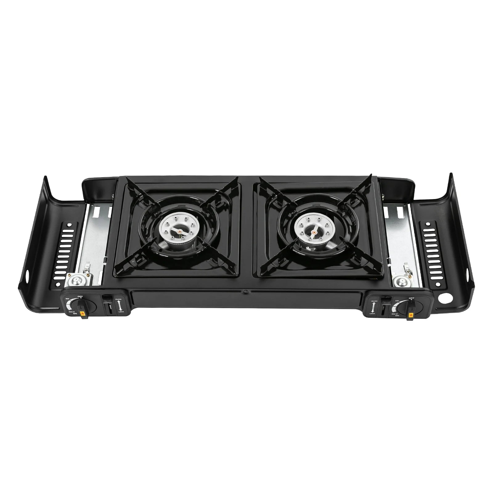 Fogão portátil a gás GLP com ignição piezoelétrica e estrutura compacta. Ideal para camping, viagens e uso emergencial com segurança.