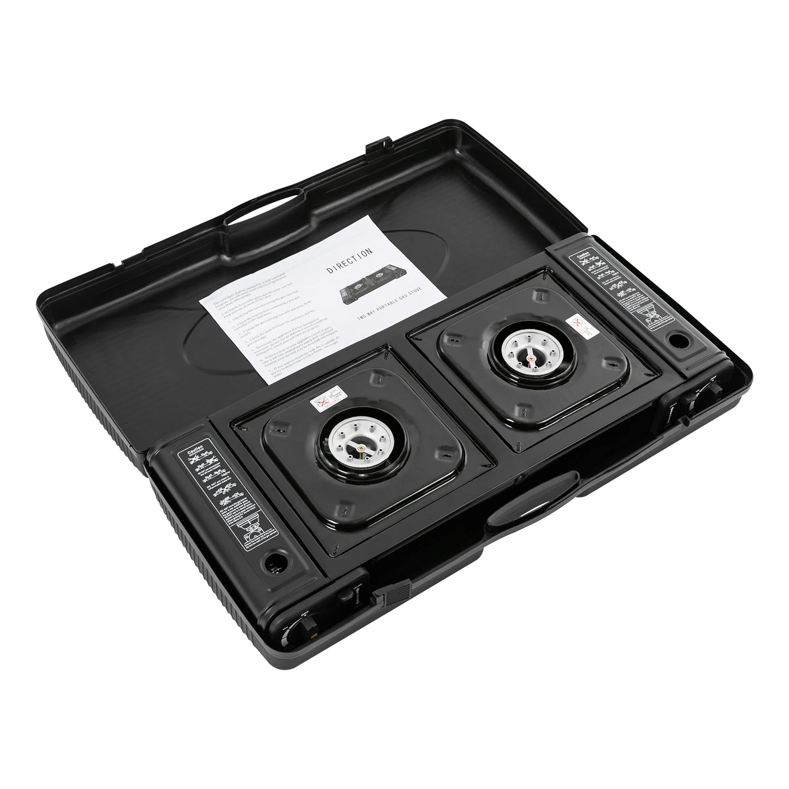 Fogão portátil a gás GLP com ignição piezoelétrica e estrutura compacta. Ideal para camping, viagens e uso emergencial com segurança.