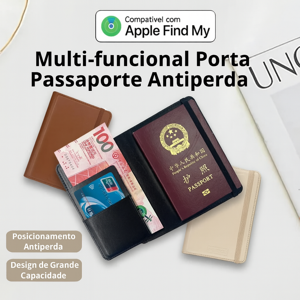 GPS rastreador para passaporte e documentos compatível com Apple e Android.