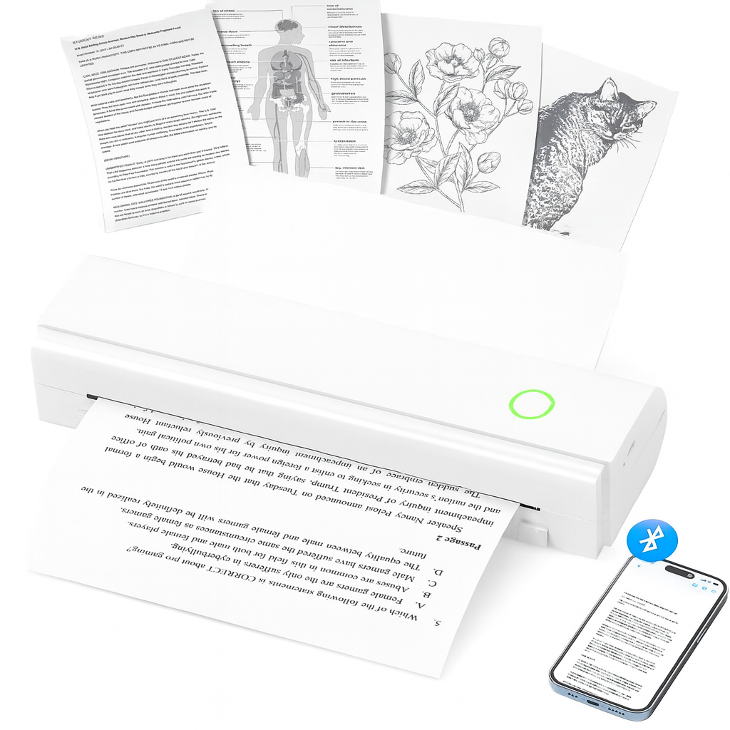 Impressora portátil A4 Bluetooth compatível com Android, iOS e Windows.