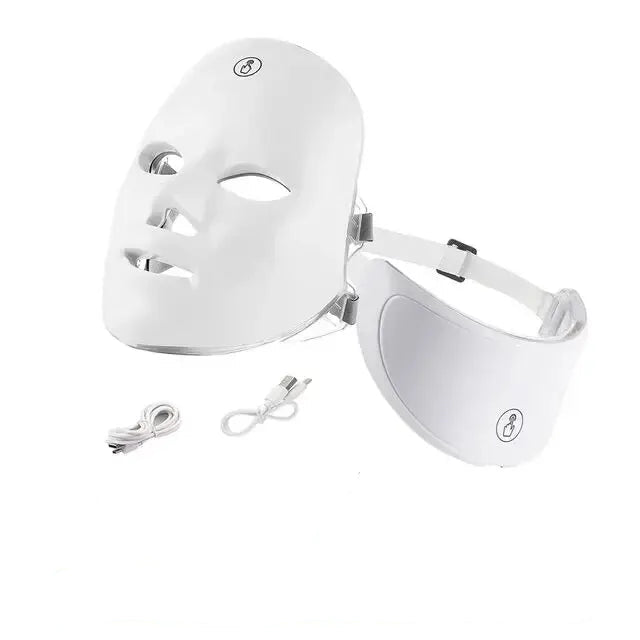 Máscara de LED multicolorida para modelagem facial e cuidados com a pele.