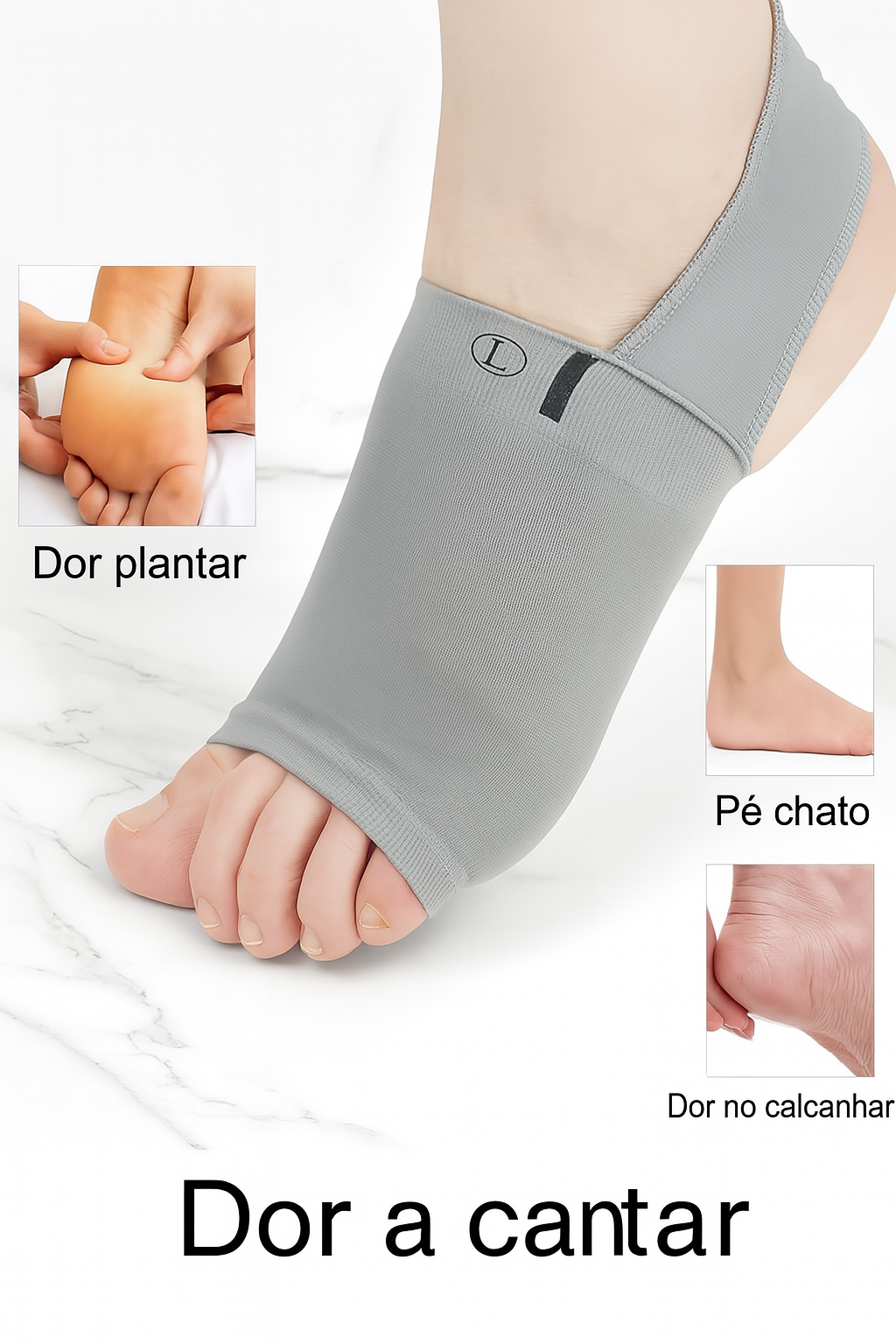 Meia de compressão OrthoFit preta, ideal para aliviar fascite plantar e esporão com conforto, respirabilidade e suporte ortopédico diário