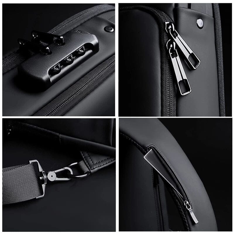 Mochila antifurto com trava por senha, porta USB para carregamento e compartimentos acolchoados para notebook, ideal para trabalho ou viagens