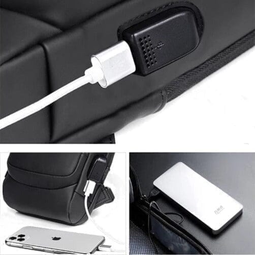 Mochila antifurto com trava por senha, porta USB para carregamento e compartimentos acolchoados para notebook, ideal para trabalho ou viagens