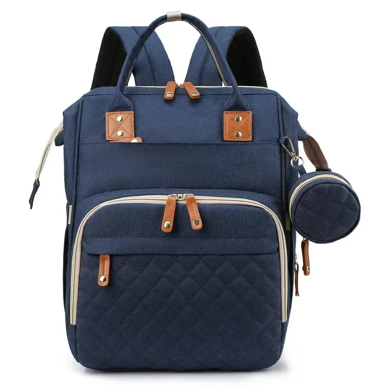 Mochila maternidade 3 em 1 com berço portátil, trocador embutido e compartimentos espaçosos para pais modernos