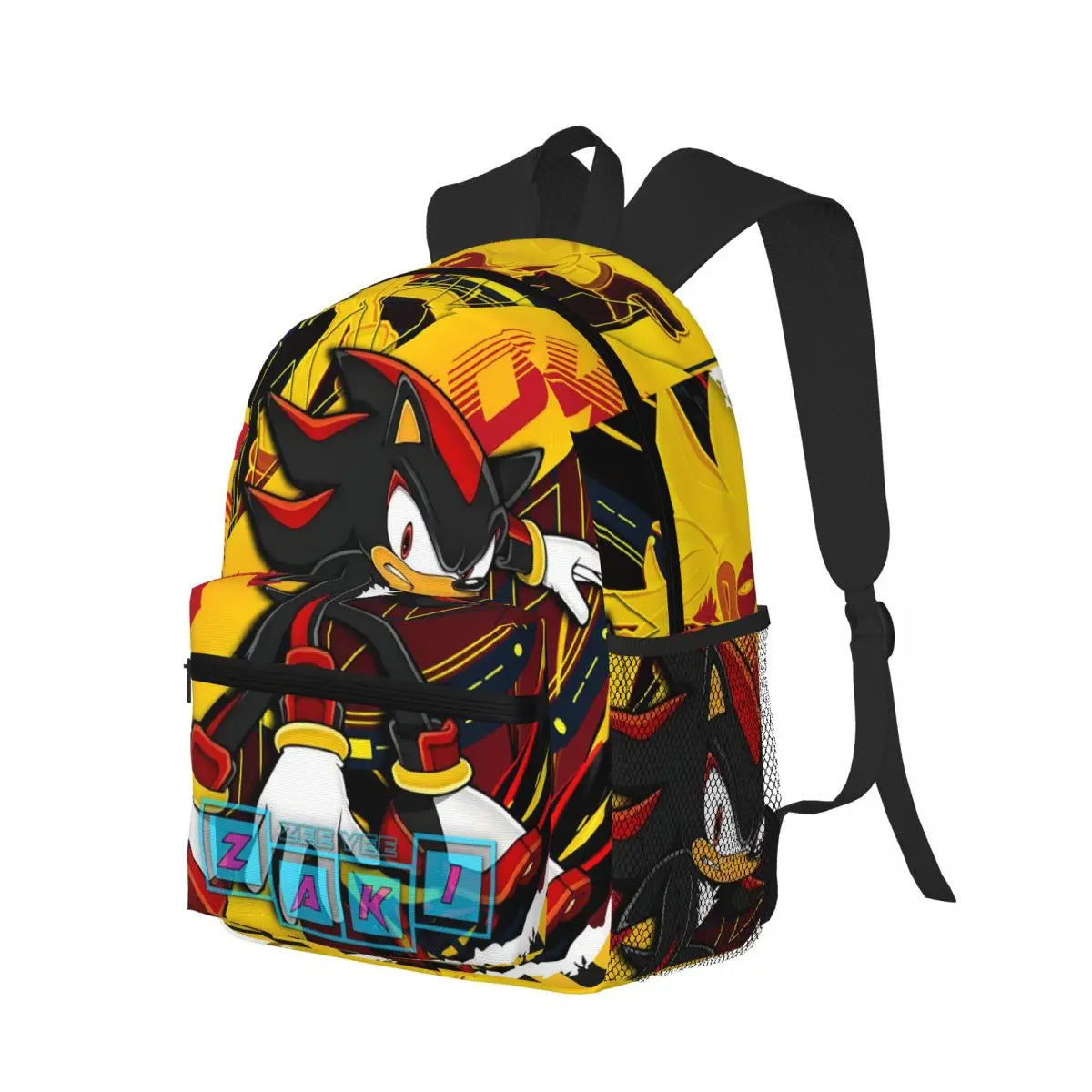 Mochila Sonic azul com ouriço hedgehog em pose dinâmica, alças acolchadas e detalhes 3D, perfeita para escola e fãs de games.