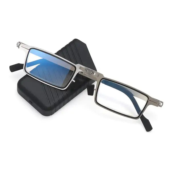 Óculos de leitura dobrável com design compacto, estojo rígido e lentes de alta definição para leitura nítida em qualquer ambiente