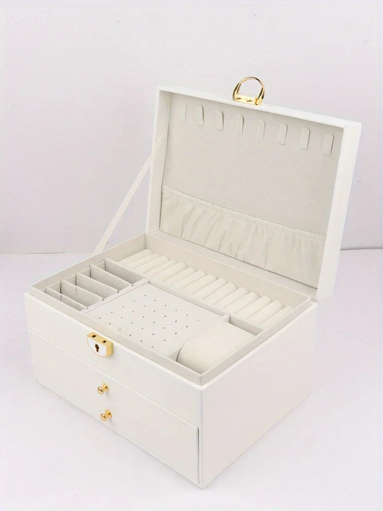 Organizador de joias portátil e elegante com espelho, ideal para viagens e proteção de anéis, brincos, colares e pulseiras