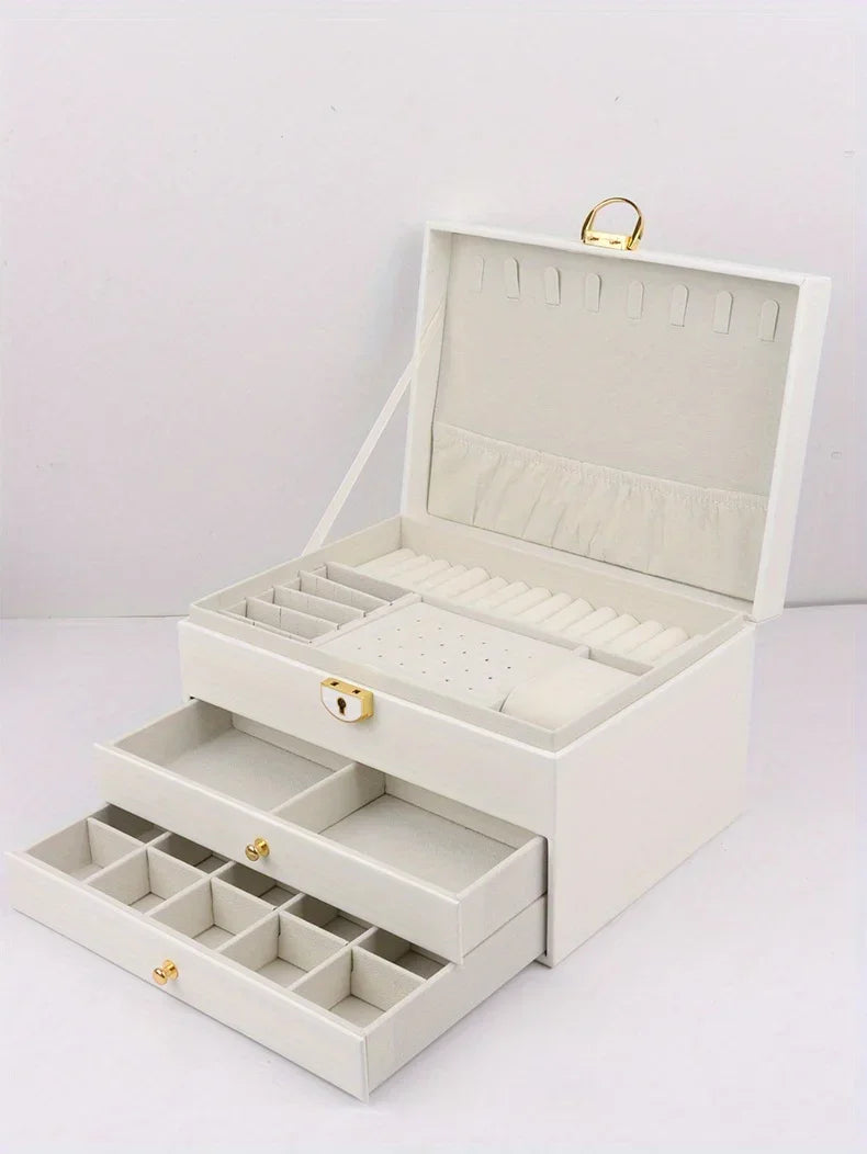 Organizador de joias portátil e elegante com espelho, ideal para viagens e proteção de anéis, brincos, colares e pulseiras