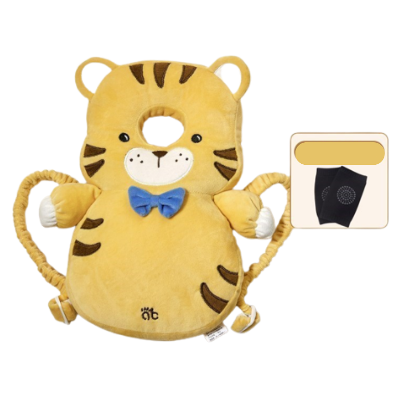 Kit proteção para bebê com almofada de cabeça e joelheiras antiderrapantes.