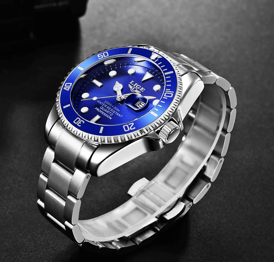 Relógio masculino em aço inoxidável, resistente à água, com design elegante e mecanismo preciso para estilo e desempenho diário.