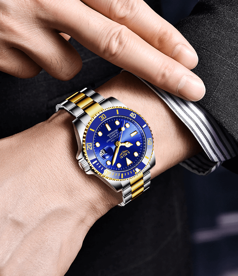 Relógio masculino em aço inoxidável, resistente à água, com design elegante e mecanismo preciso para estilo e desempenho diário.