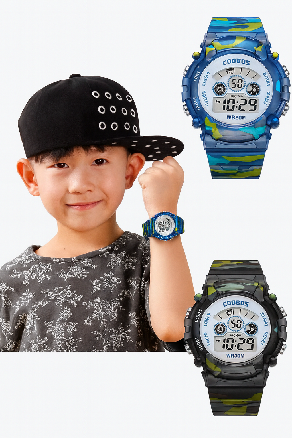 Relógio infantil colorido com mostrador fácil de ler e pulseira confortável, perfeito para aprender as horas de forma divertida.