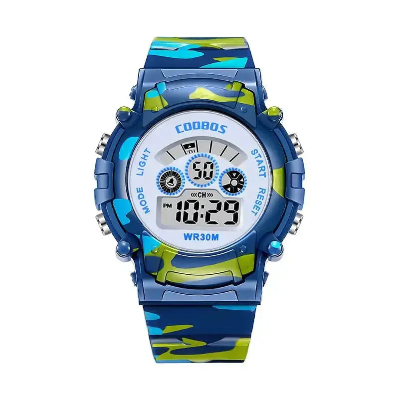Relógio infantil colorido com mostrador fácil de ler e pulseira confortável, perfeito para aprender as horas de forma divertida.