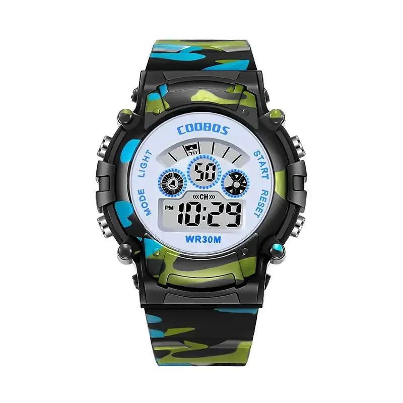 Relógio infantil colorido com mostrador fácil de ler e pulseira confortável, perfeito para aprender as horas de forma divertida.