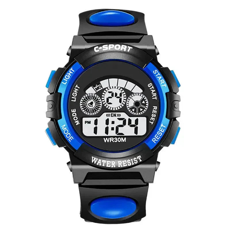 Relógio infantil colorido com mostrador fácil de ler e pulseira confortável, perfeito para aprender as horas de forma divertida.