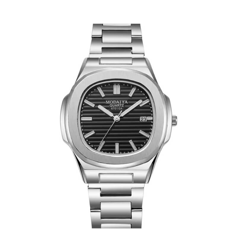 Relógio masculino em aço inoxidável com design sofisticado e resistente, perfeito para uso diário ou ocasiões especiais.