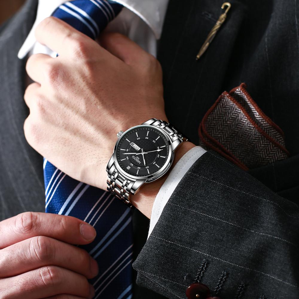Relógio Nibosi Masculino em aço inoxidável com design elegante, resistente à água e mecanismo de alta precisão.
