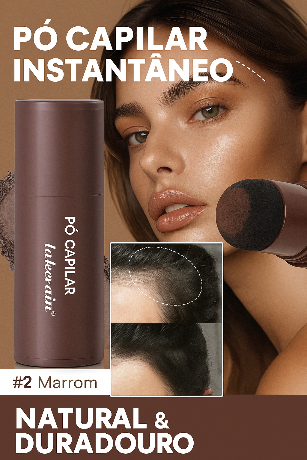 Tonalizante em pó para cabelos que cobre raízes e disfarça falhas.