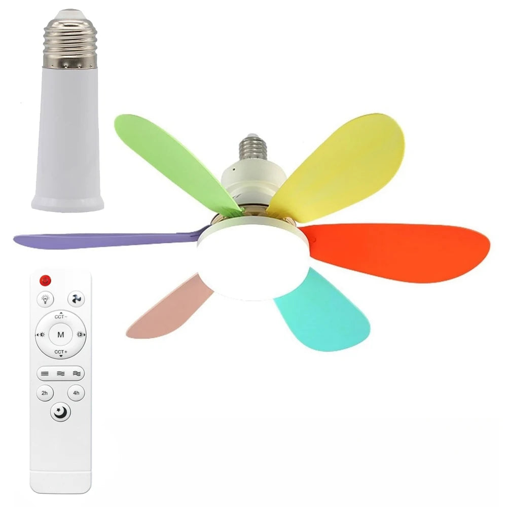 Ventilador de teto com lâmpada LED e controle remoto, design moderno e silencioso. Ideal para conforto e ventilação prática em qualquer ambiente.