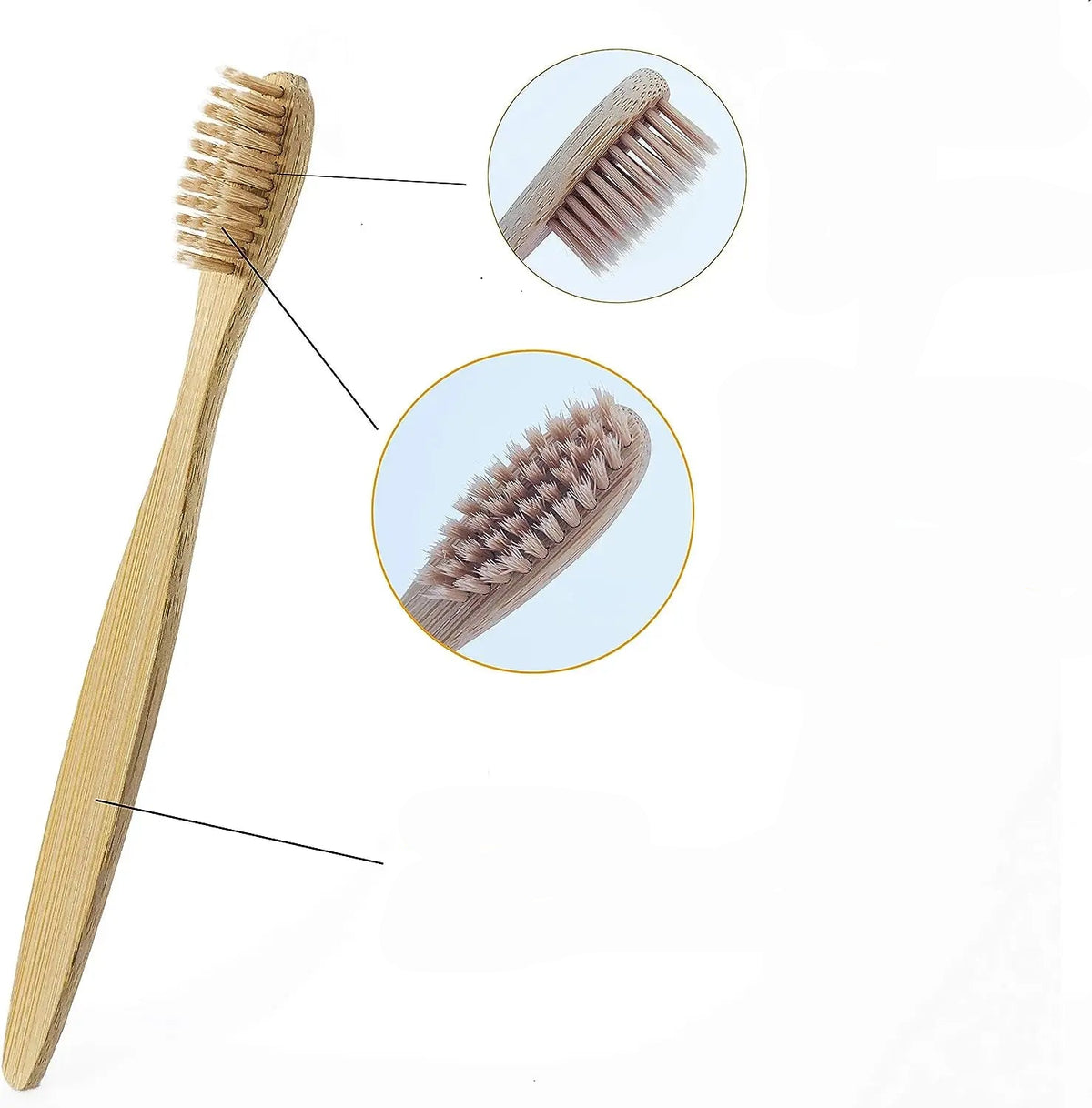 Kit com 50 escovas de dente biodegradáveis em bambu, com cerdas macias e embaladas individualmente. Ideal para uso familiar, social ou revenda.