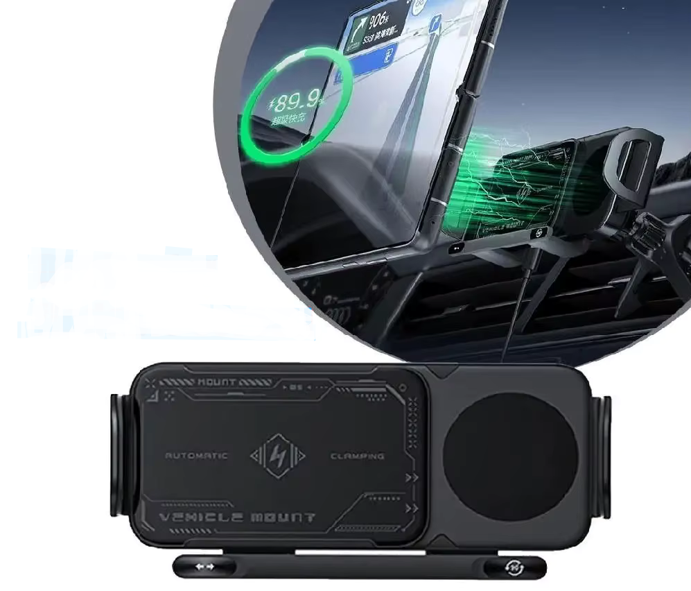 Suporte Inteligente 2 em 1 para Celular, Tablet e iPad – Rotação Automática e Carregamento Sem Fio