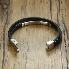 Pulseiras de Couro Vnox - Pulseira em Camadas de Aço Inoxidável