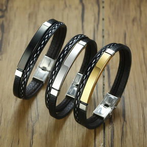 Pulseiras de Couro Vnox - Pulseira em Camadas de Aço Inoxidável