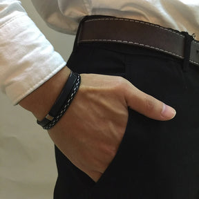 Pulseiras de Couro Vnox - Pulseira em Camadas de Aço Inoxidável
