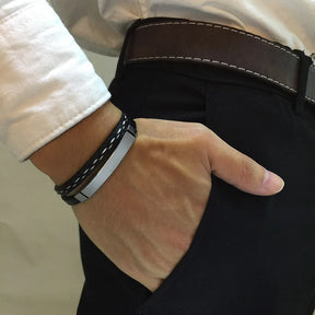 Pulseiras de Couro Vnox - Pulseira em Camadas de Aço Inoxidável