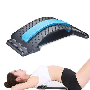 Aparelho ergonômico para alongamento lombar com níveis ajustáveis e pontos de acupressão para aliviar dores e melhorar a postura