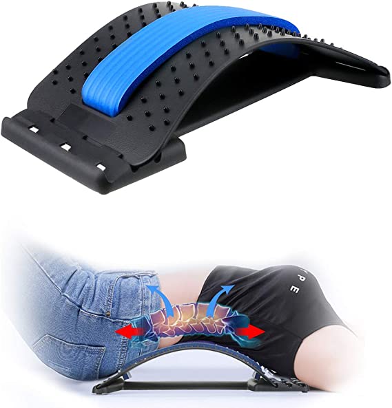 Aparelho ergonômico para alongamento lombar com níveis ajustáveis e pontos de acupressão para aliviar dores e melhorar a postura