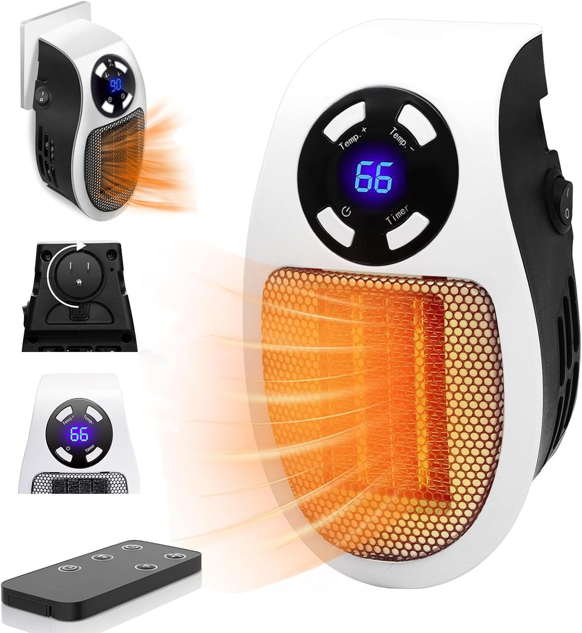 Aquecedor portátil bivolt com controle de temperatura, painel digital e timer. Ideal para ambientes pequenos, silencioso e fácil de transportar.