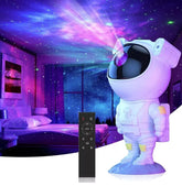 Astronauta projetor com luzes LED para relaxamento e decoração.