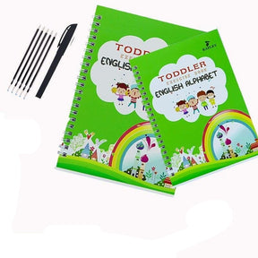 Caderno de caligrafia para treino de escrita e aprendizado.