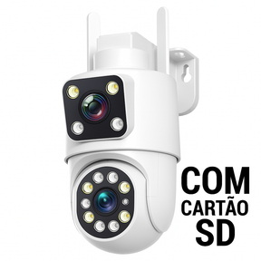 Câmera de segurança 4K com Wi-Fi, lente dupla, rotação PTZ, visão noturna e proteção IP66. Ideal para monitoramento residencial ou comercial.