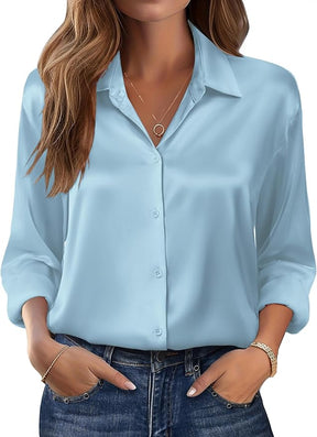 Camisa social feminina manga longa em algodão premium: corte perfeito, elegante e confortável para trabalho ou eventos. Diversas cores e tamanhos. Frete grátis