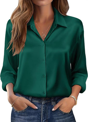 Camisa social feminina manga longa em algodão premium: corte perfeito, elegante e confortável para trabalho ou eventos. Diversas cores e tamanhos. Frete grátis