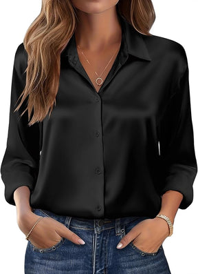 Camisa social feminina manga longa em algodão premium: corte perfeito, elegante e confortável para trabalho ou eventos. Diversas cores e tamanhos. Frete grátis