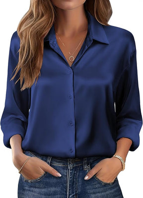Camisa social feminina manga longa em algodão premium: corte perfeito, elegante e confortável para trabalho ou eventos. Diversas cores e tamanhos. Frete grátis
