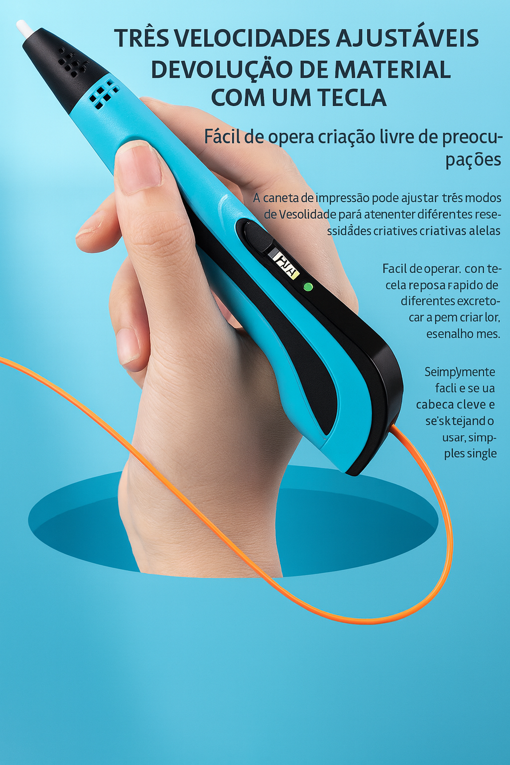 Caneta impressora 3D portátil, criativa e fácil de usar.